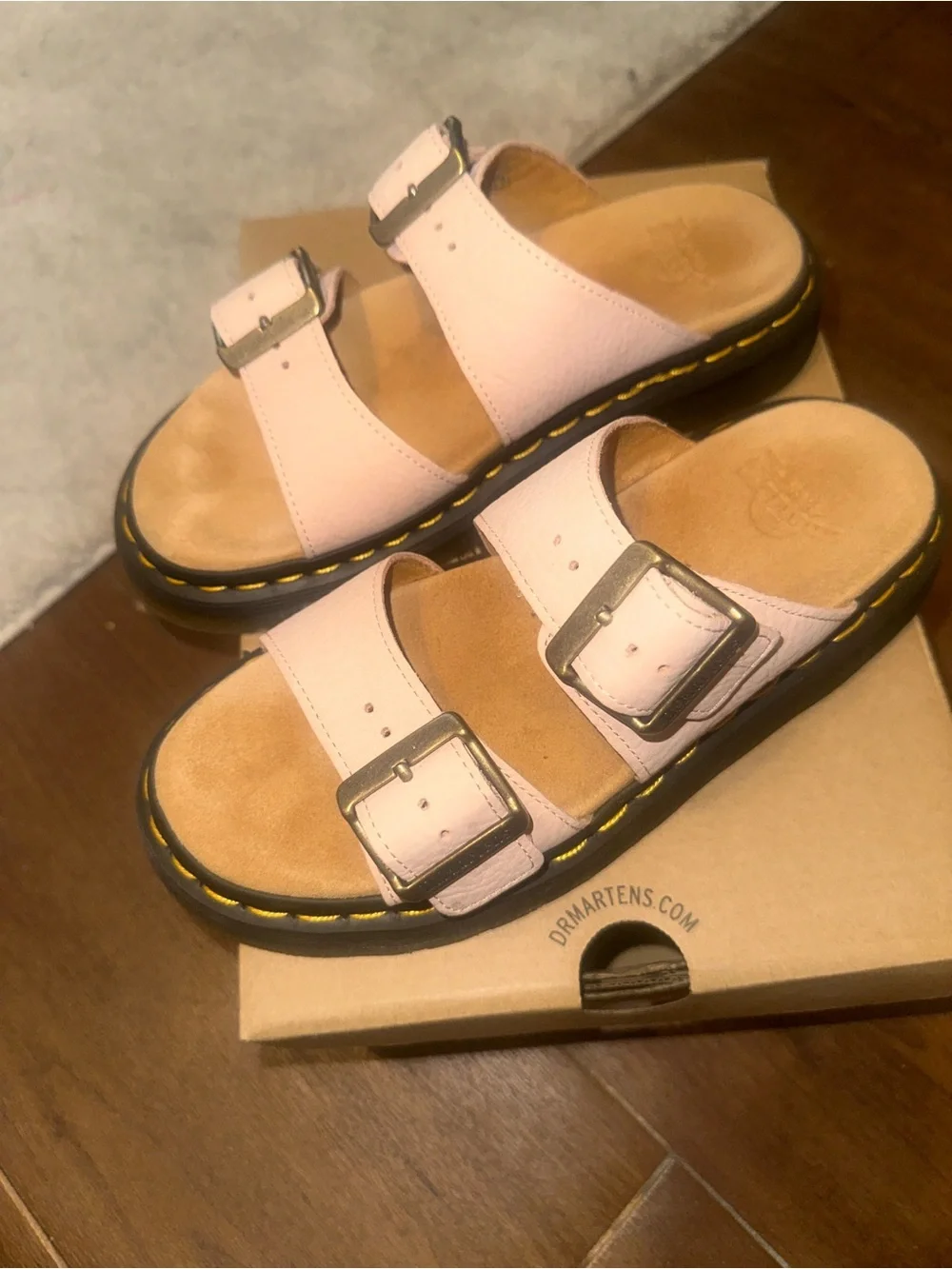 Dr. Martens Josef Powder Pink Dual Buckle Slide Sandals - Picture 3 of 4